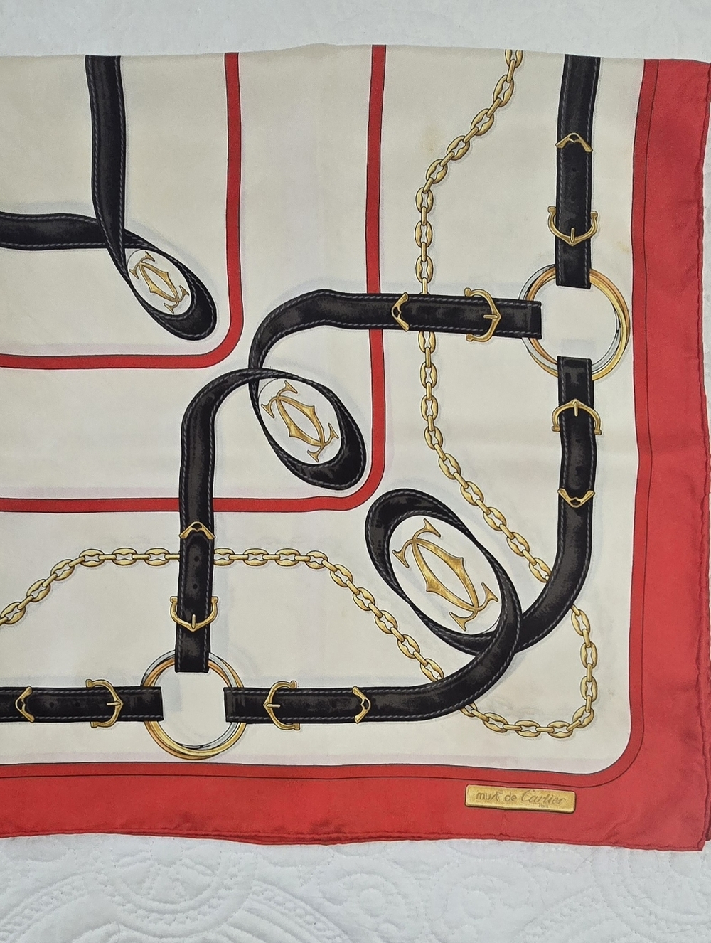 Must de Cartier 100% Silk Vintage Scarf 34" Square - Picture 4 of 8